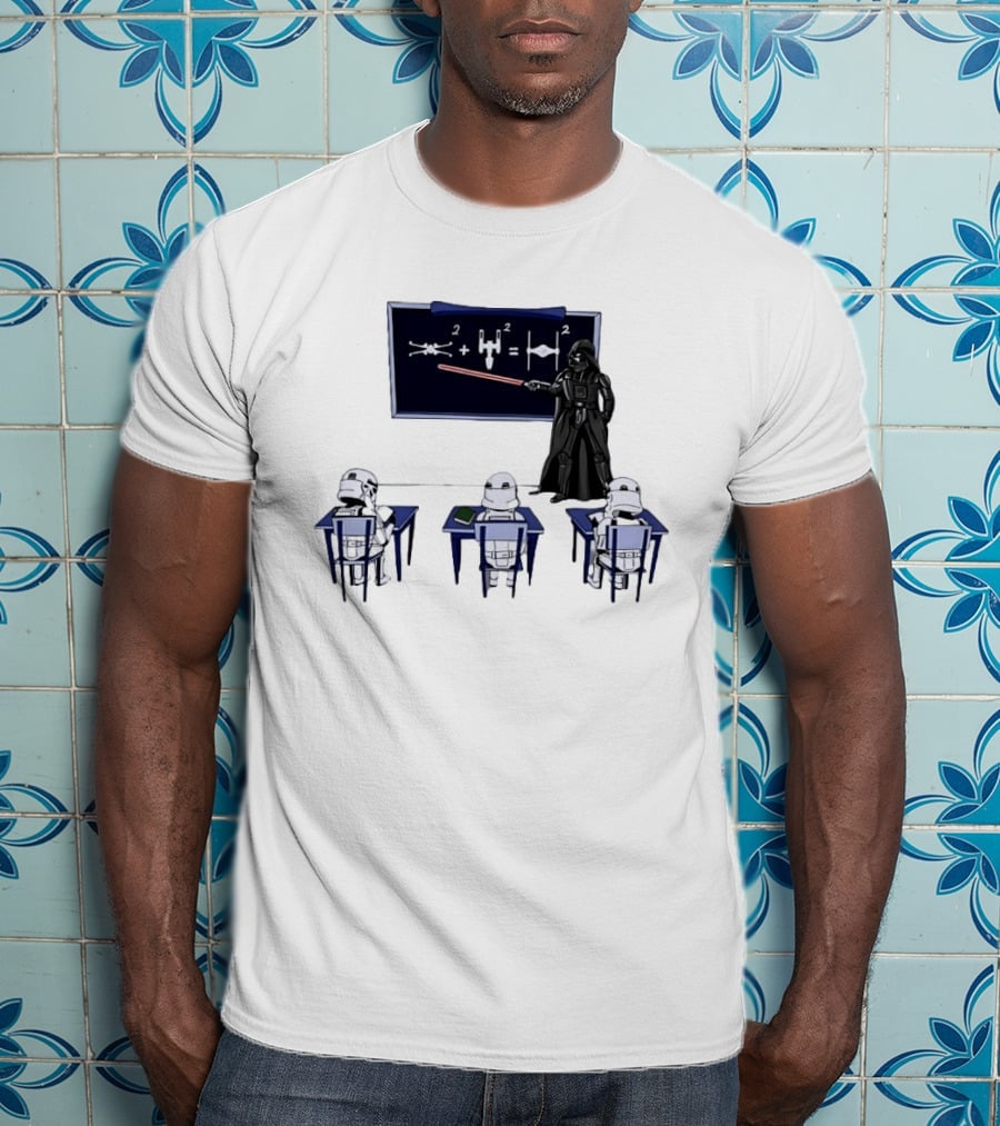 Darth Vader Teaching TIE Fighter Math To Stormtroopers Classroom Cartoon T-Shirt