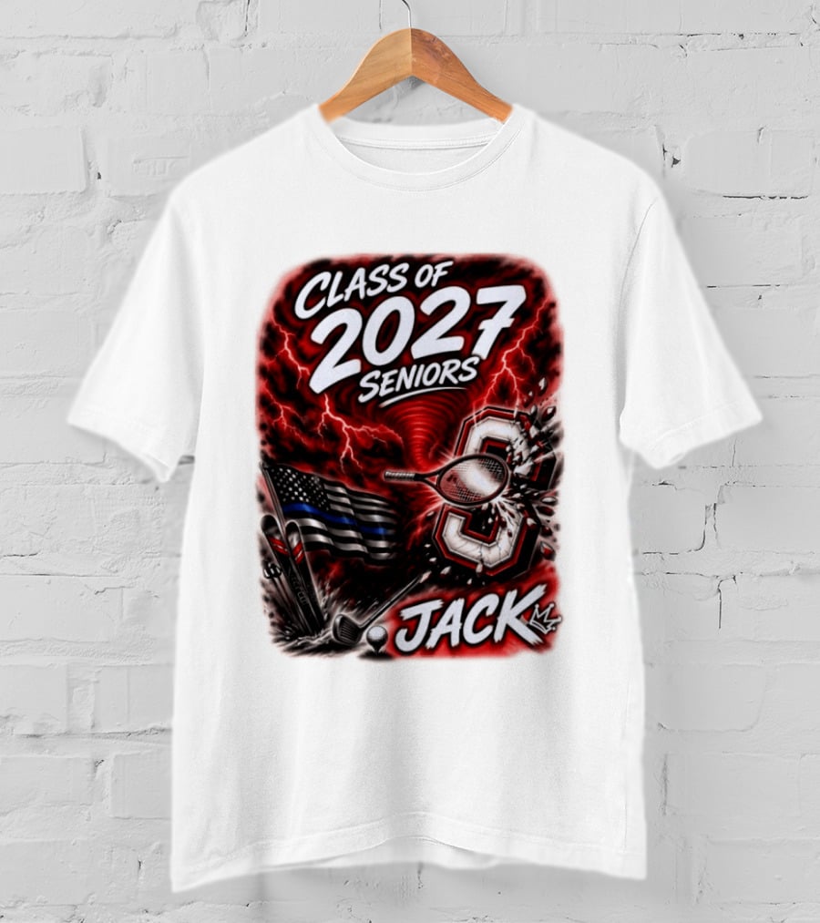 Class Of 2027 Seniors Jack Black Flag Lightning Tennis Football T-Shirt