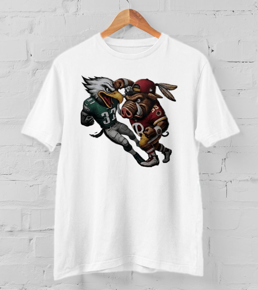 Eagles Versus Redskins Fight Cartoon NFL Rivalry T-Shirt