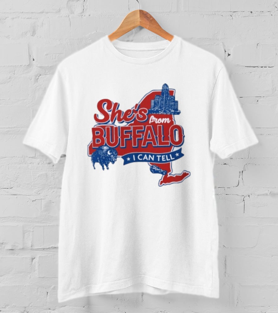 She's From Buffalo I Can Tell New York Skyline Map Bison T-Shirt