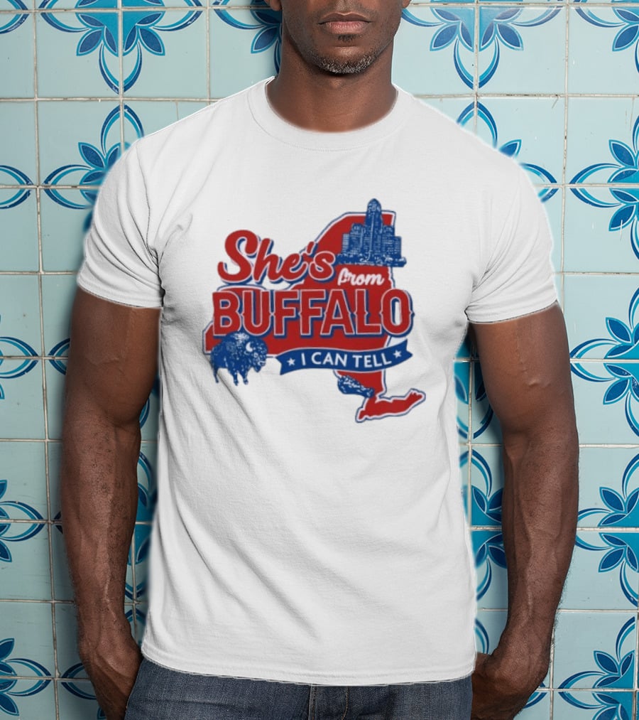 She's From Buffalo I Can Tell New York Skyline Map Bison T-Shirt