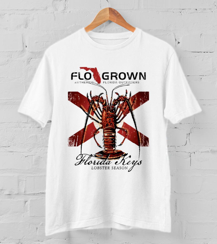 FLO GROWN Authentic Florida Outdoors Florida Keys Lobster Season Spiny Lobster Florida Flag T-Shirt