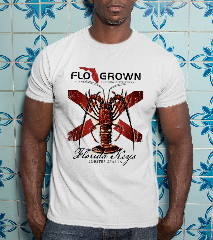 FLO GROWN Authentic Florida Outdoors Florida Keys Lobster Season Spiny Lobster Florida Flag T-Shirt