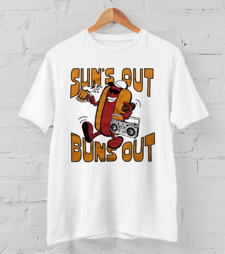 Sun's Out Buns Out Cool Hotdog With Sunglasses And Drink T-Shirt