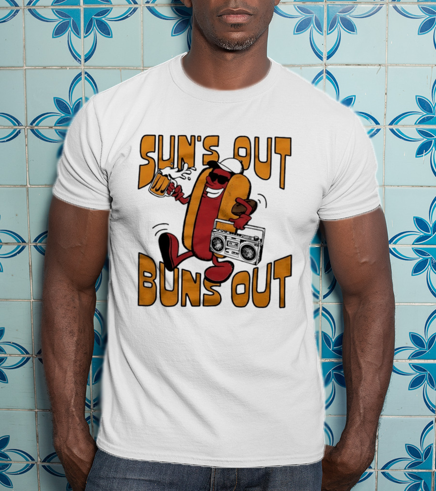 Sun's Out Buns Out Cool Hotdog With Sunglasses And Drink T-Shirt