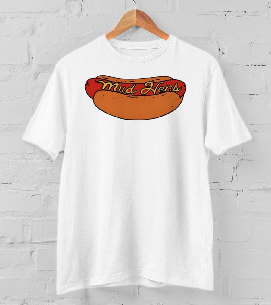 Mud Hens Cursive Lettering Footlong Hot Dog Baseball Team T-Shirt