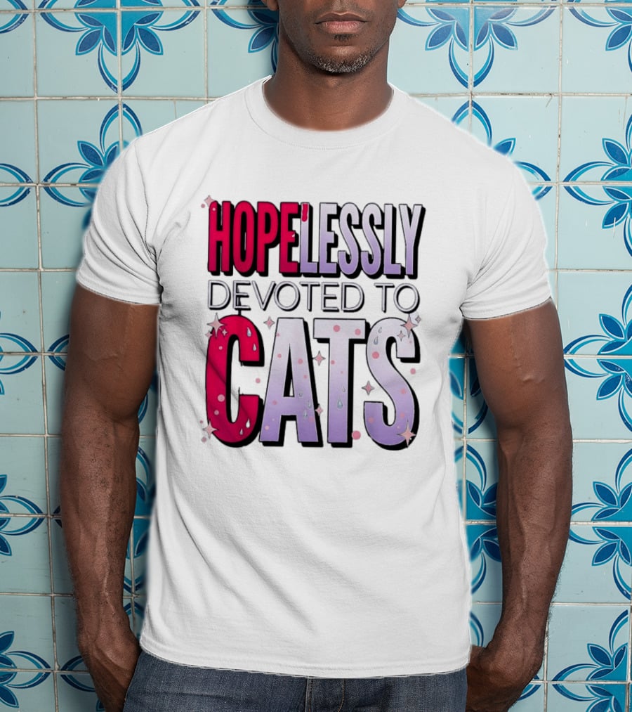 Hopelessly Devoted To Cats Glitter Sparkle T-Shirt