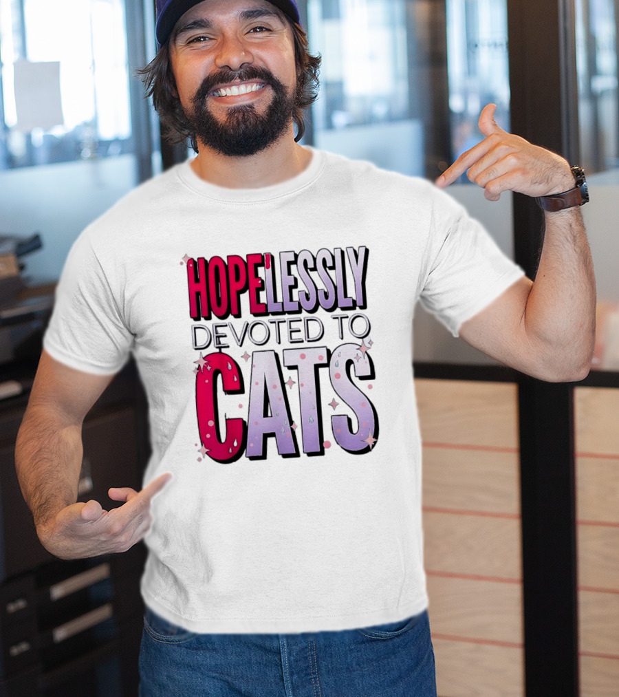 Hopelessly Devoted To Cats Glitter Sparkle T-Shirt