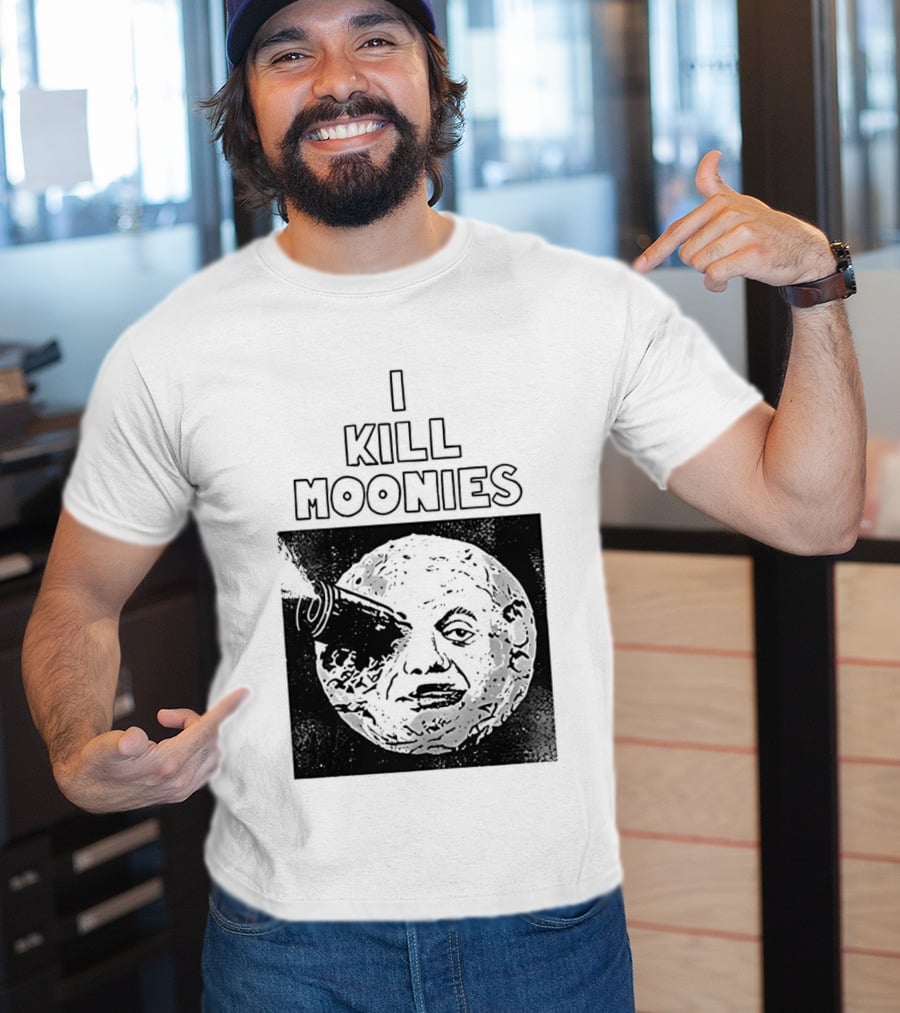 I Kill Moonies Man In The Moon Rocket Eye T-Shirt