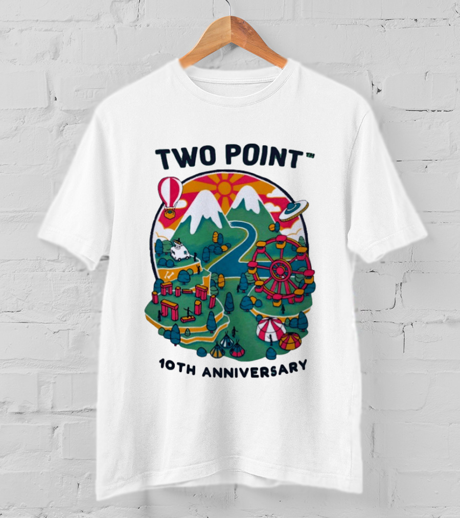 Two Point 10th Anniversary Scenic Mountain Adventure With UFO And Hot Air Balloon T-Shirt