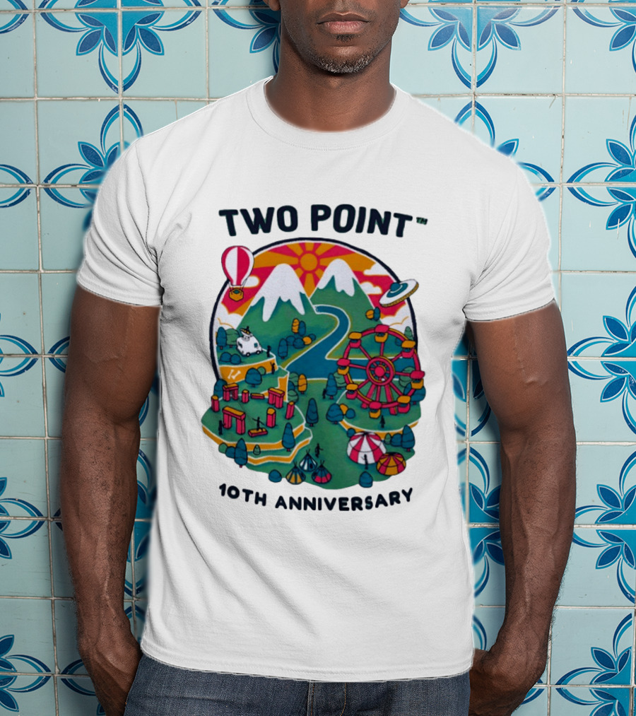 Two Point 10th Anniversary Scenic Mountain Adventure With UFO And Hot Air Balloon T-Shirt