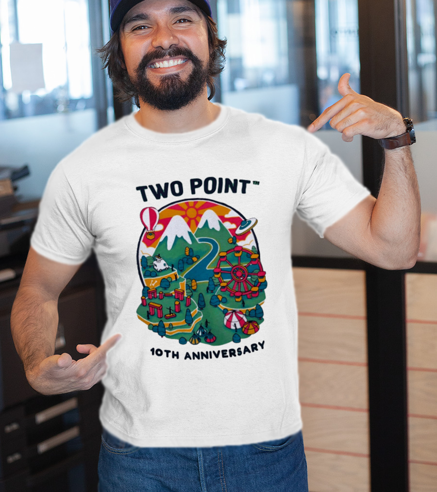 Two Point 10th Anniversary Scenic Mountain Adventure With UFO And Hot Air Balloon T-Shirt