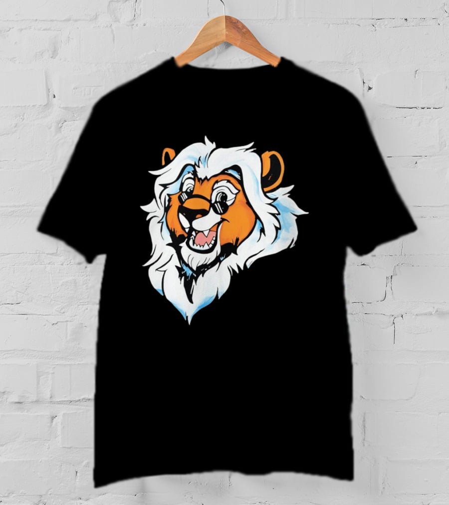 Cartoon Lion Head With Sunglasses And White Mane T-Shirt
