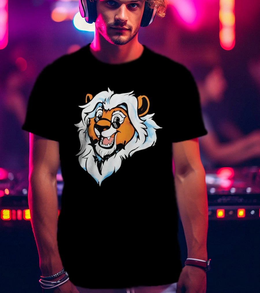 Cartoon Lion Head With Sunglasses And White Mane T-Shirt