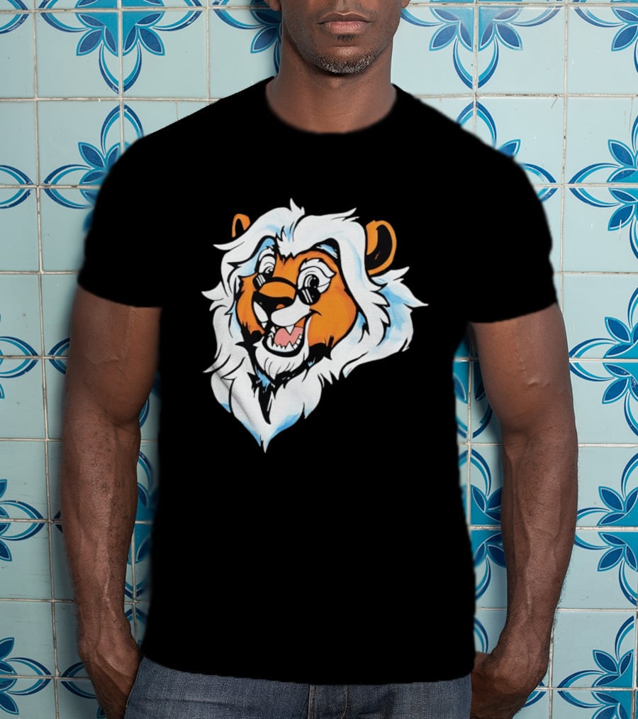 Cartoon Lion Head With Sunglasses And White Mane T-Shirt