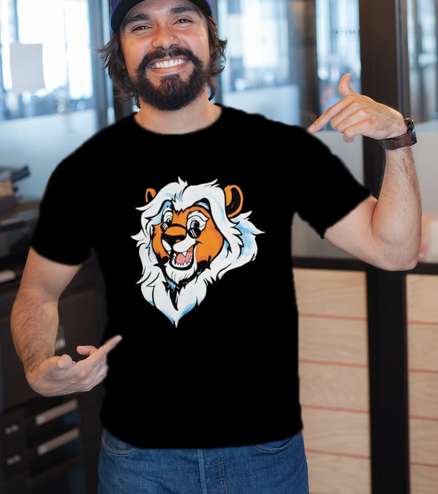 Cartoon Lion Head With Sunglasses And White Mane T-Shirt