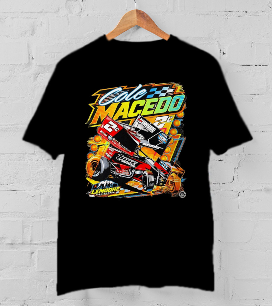 Cole Macedo 2C Racing Lemoore California Sprint Car Checkered Flag NOS Highside T-Shirt