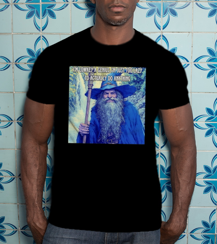 I'm Lowkey A Genius I'm Just Too Lazy To Actually Do Anything Wizard Fantasy Waterfall T-Shirt