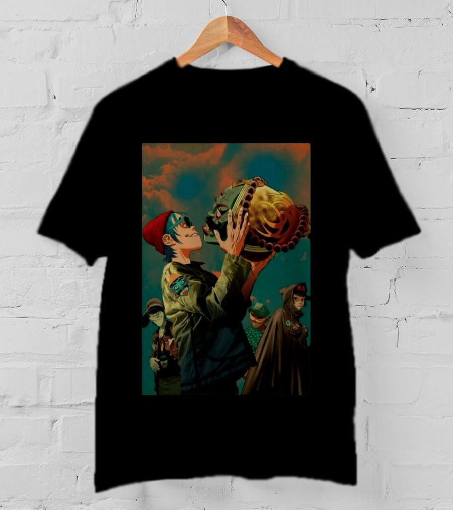 Gorillaz 2D Holding Mask Art With Band Members T-Shirt