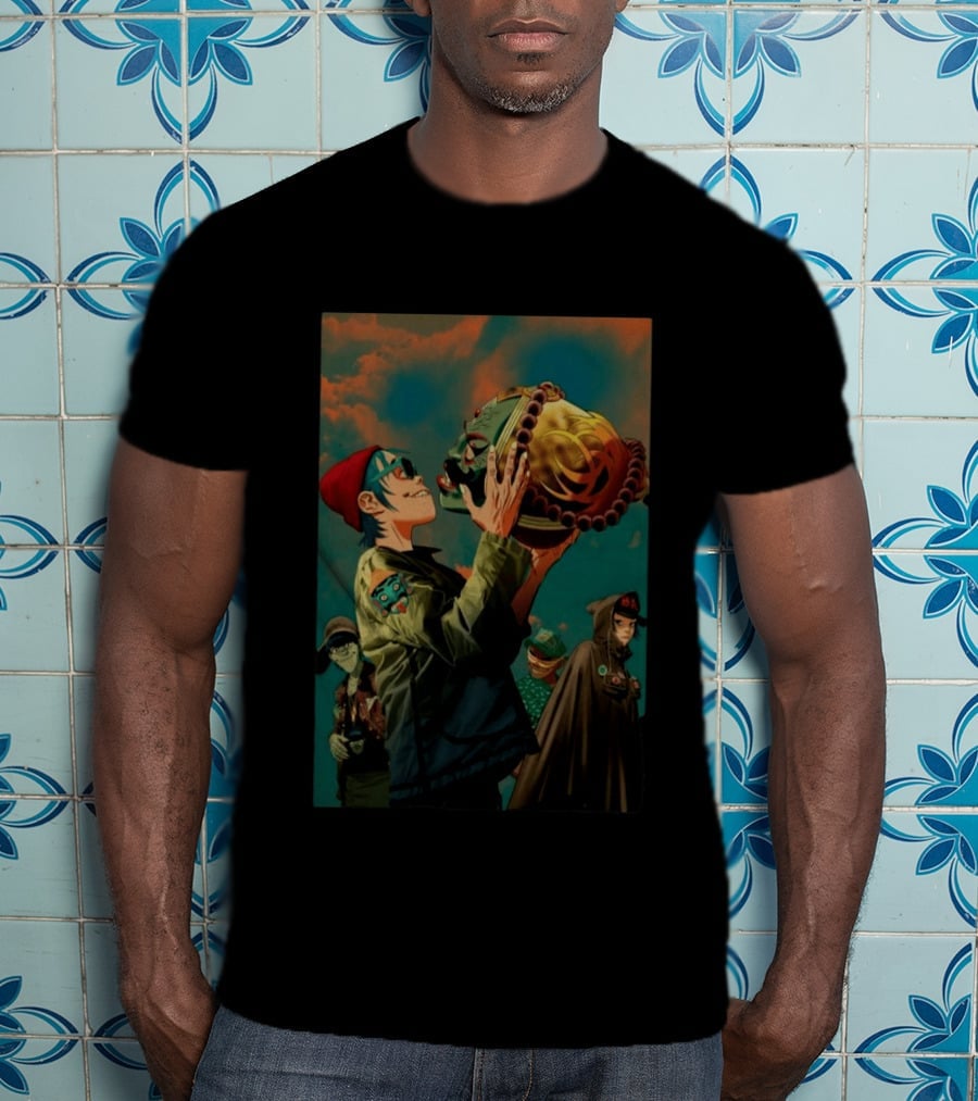 Gorillaz 2D Holding Mask Art With Band Members T-Shirt