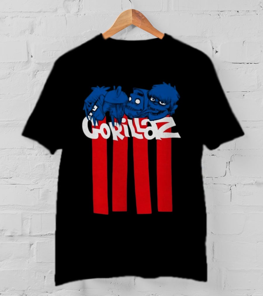 GORILLAZ Pez Heads Characters Red Stripes T-Shirt