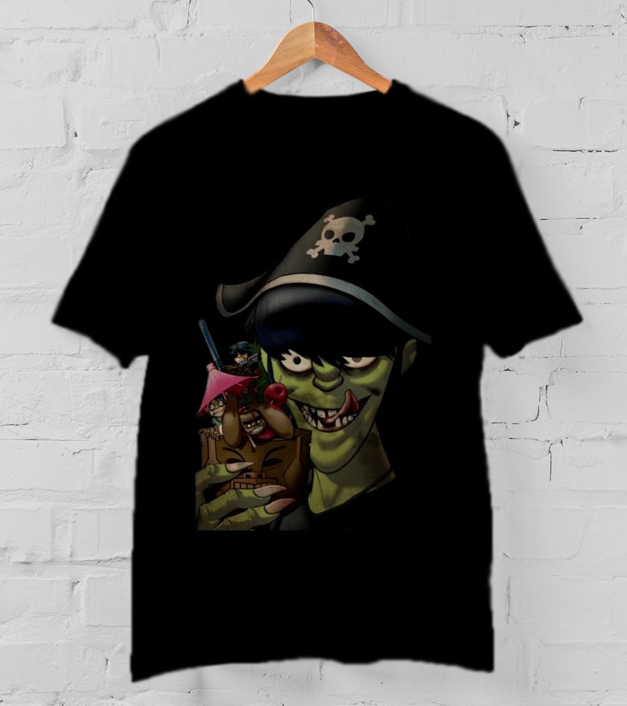 GORILLAZ Pirate Skull Hat And Tiki Cocktail T-Shirt