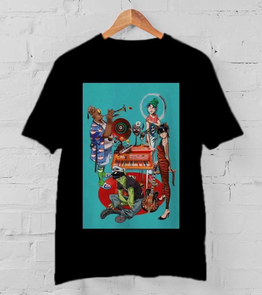GORILLAZ Songmachine Album Art Characters And Instruments T-Shirt