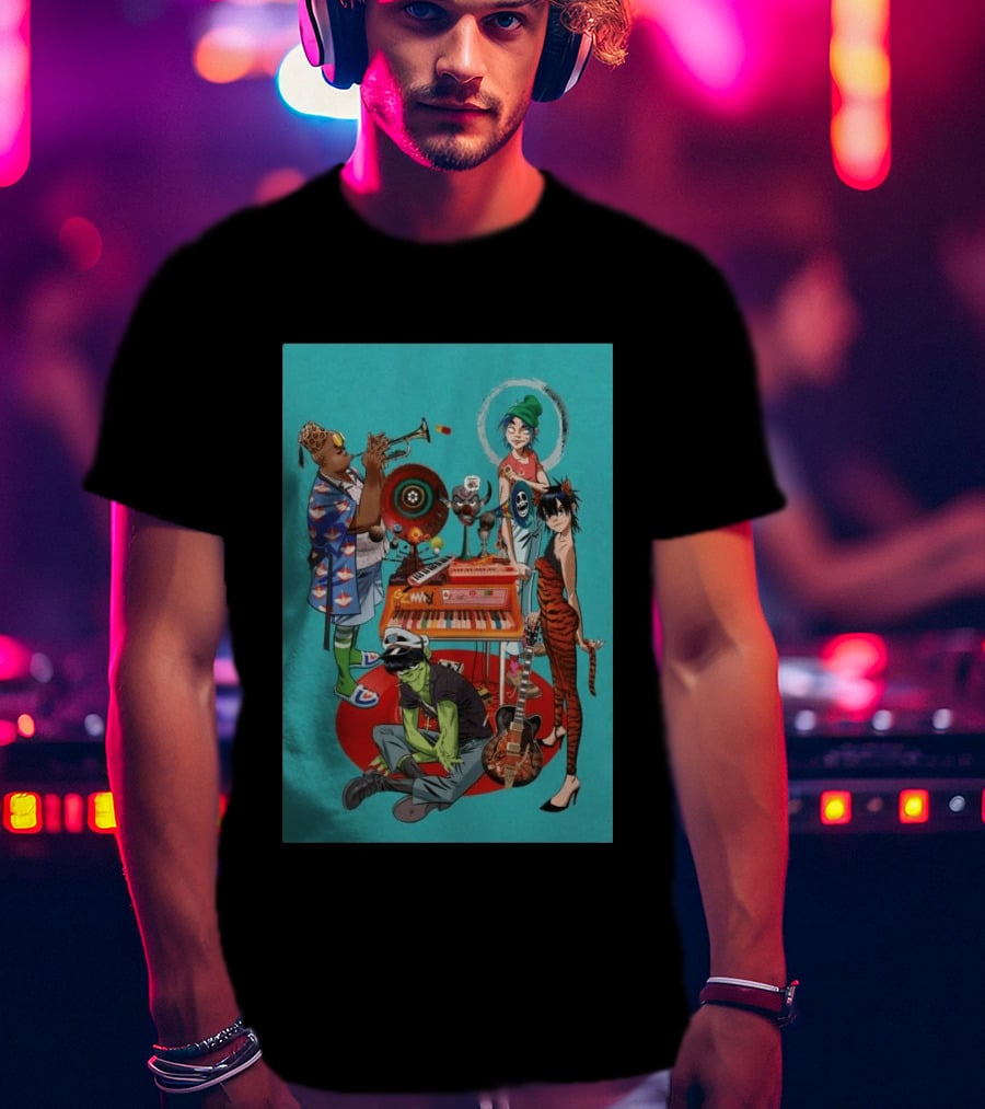 GORILLAZ Songmachine Album Art Characters And Instruments T-Shirt