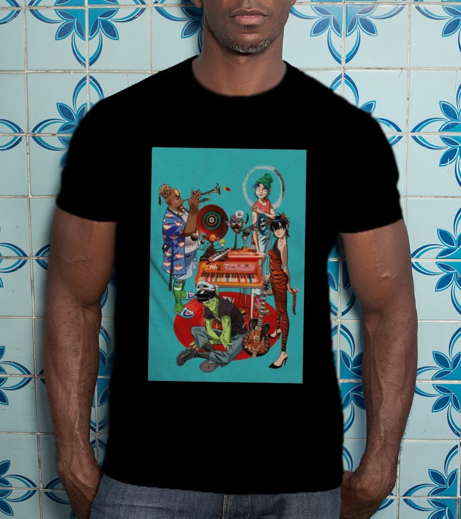 GORILLAZ Songmachine Album Art Characters And Instruments T-Shirt