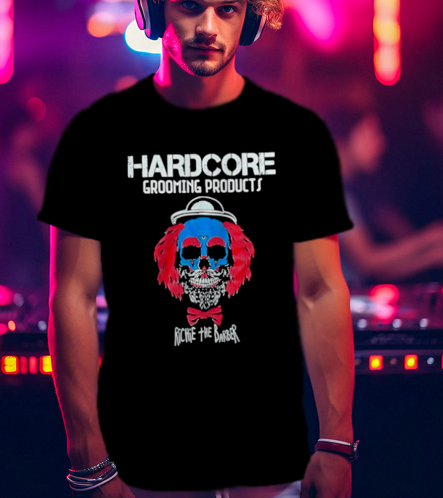 Hardcore Grooming Products Richie The Barber Skull Art Bow Tie T-Shirt