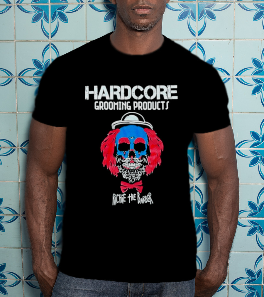 Hardcore Grooming Products Richie The Barber Skull Art Bow Tie T-Shirt