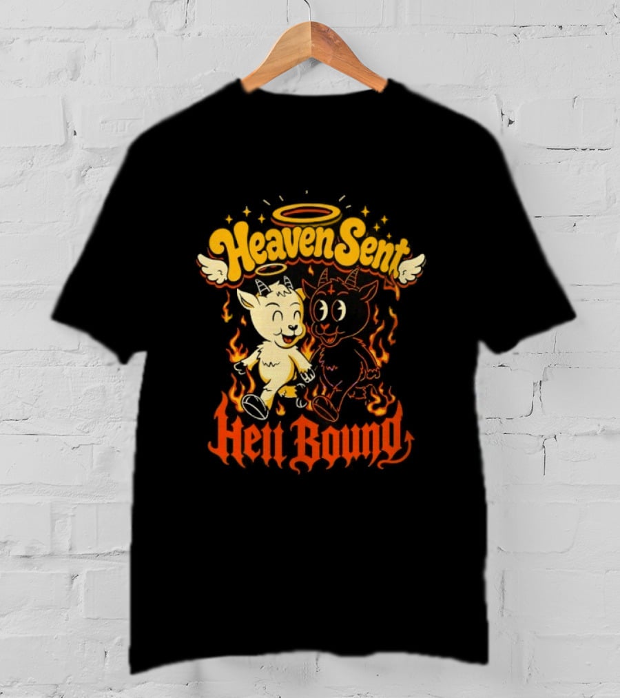 Heaven Sent Hell Bound Goats Fire Halo Wings T-Shirt