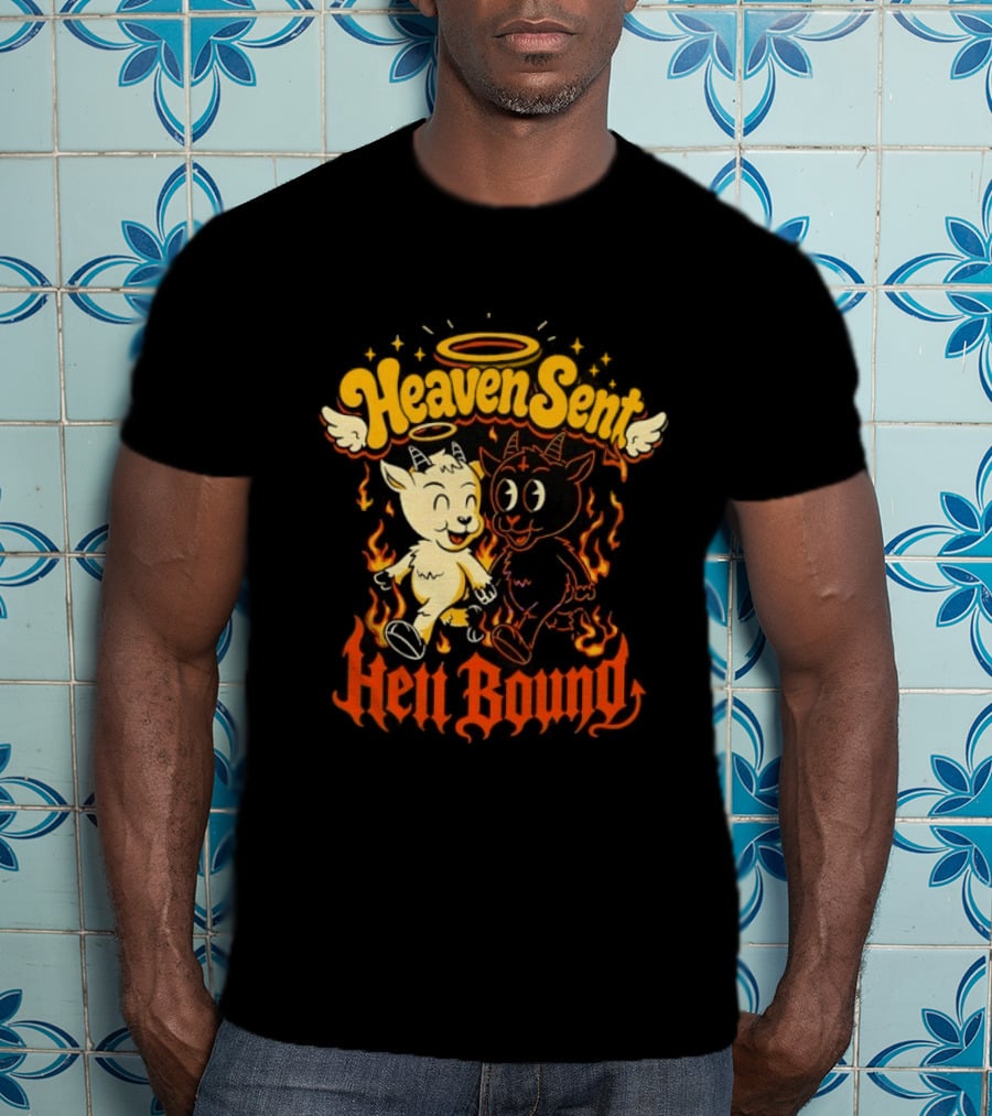Heaven Sent Hell Bound Goats Fire Halo Wings T-Shirt