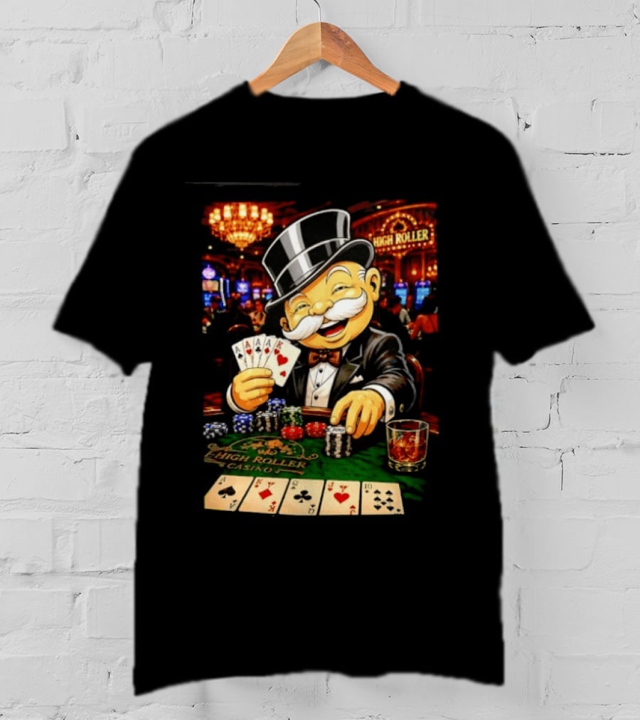 Monopoly Man High Roller Casino Cards Poker Chips T-Shirt