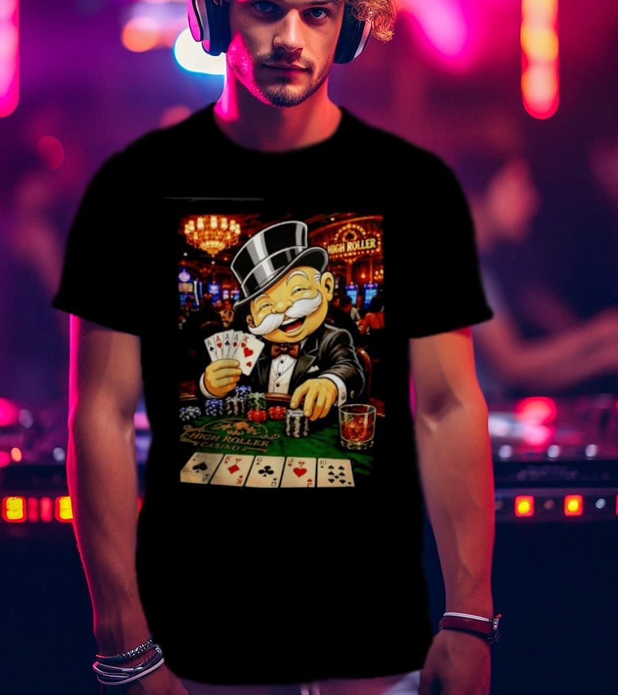 Monopoly Man High Roller Casino Cards Poker Chips T-Shirt