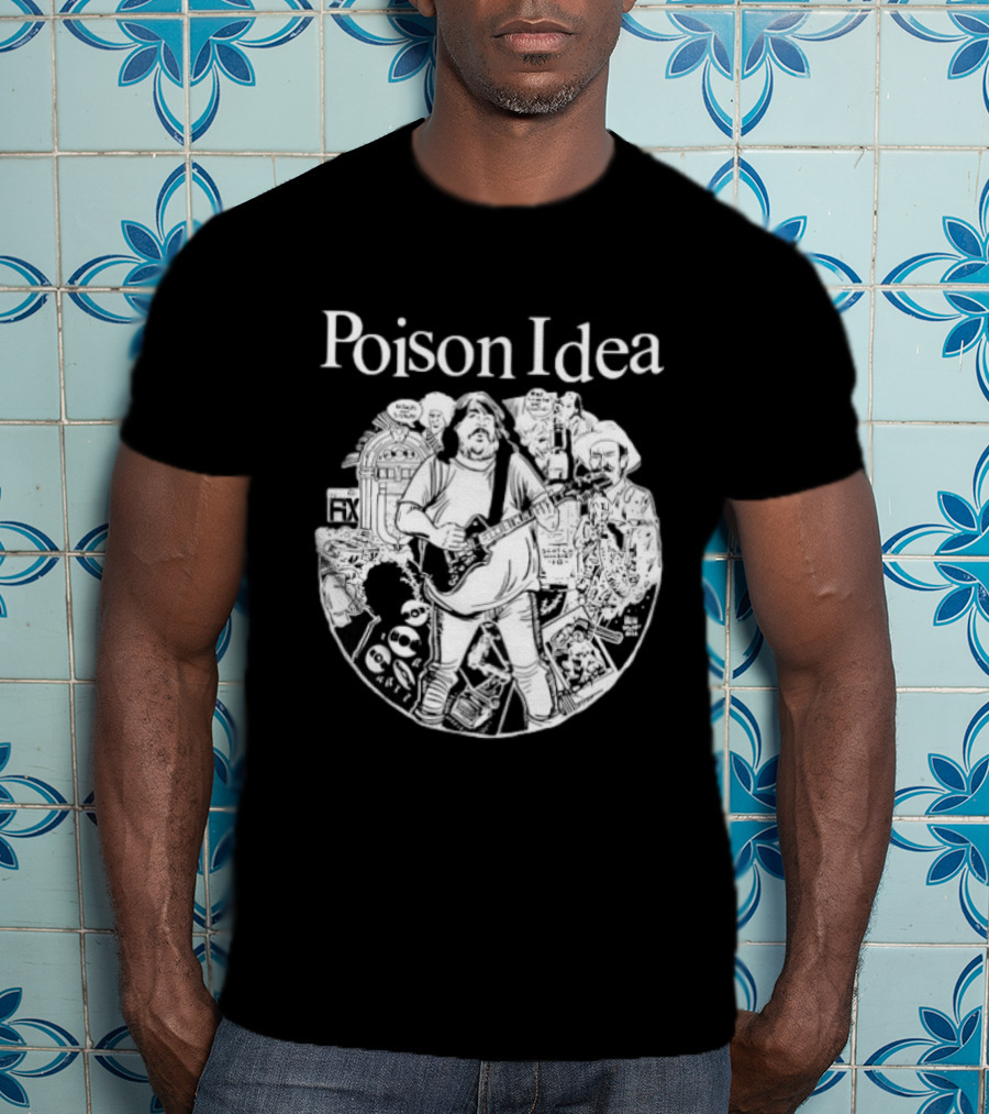 Poison Idea Jerry A Casale Portland Punk Black And White Sketch Montage T-Shirt