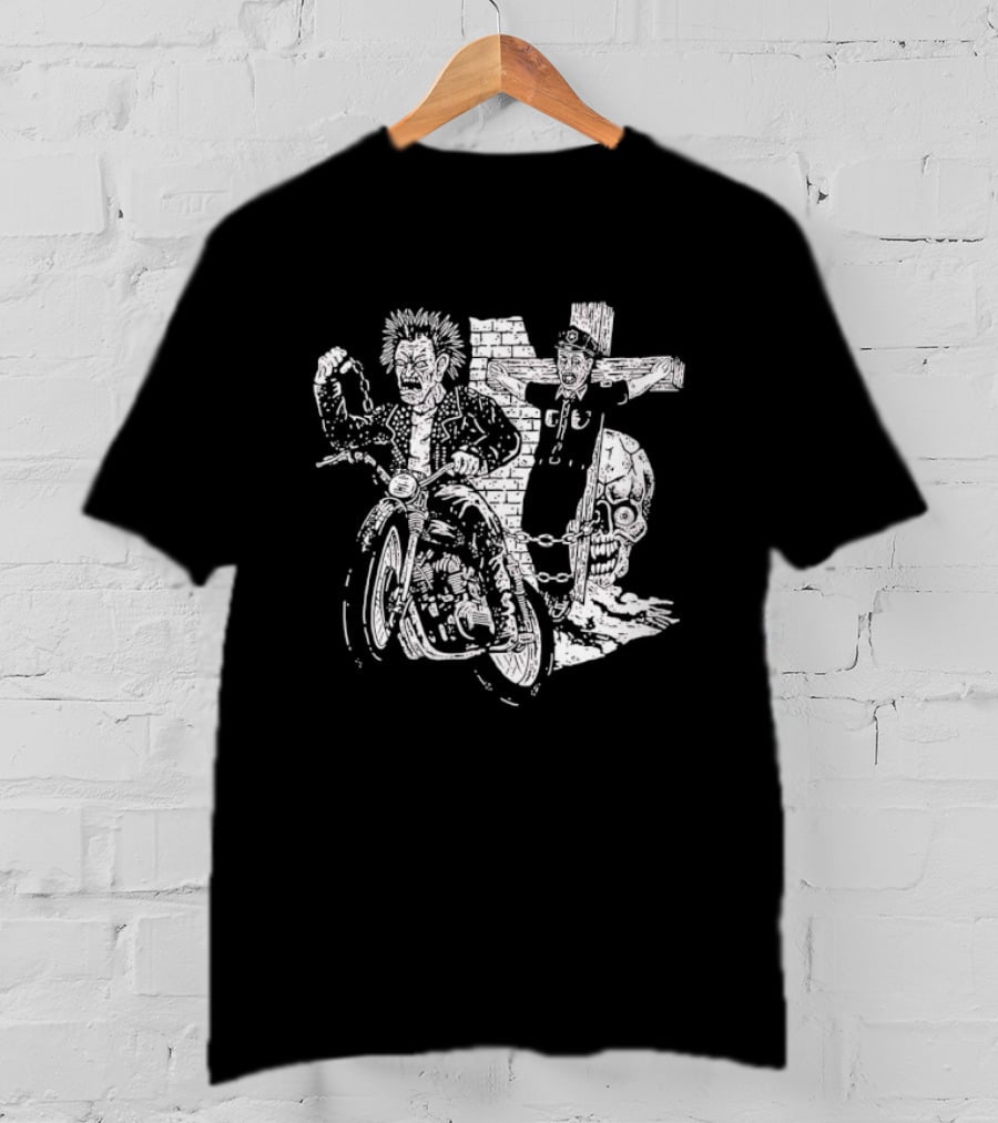 Punk Biker Crucified Police Officer Anarchy Symbolism Rebellion T-Shirt