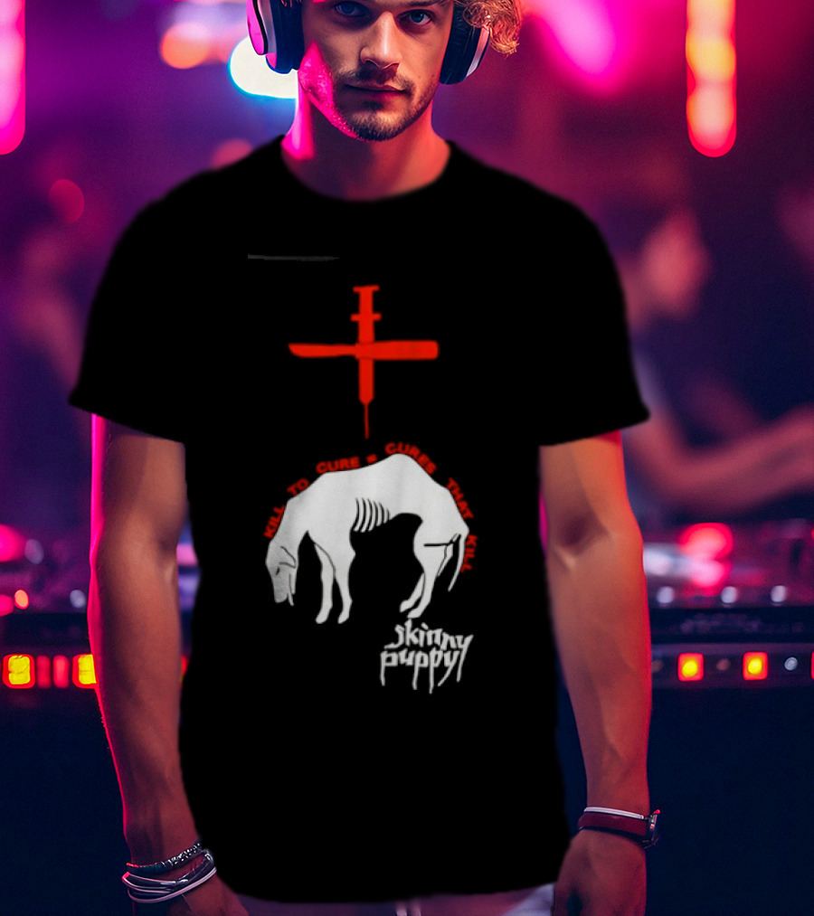 Skinny Puppy Kill To Cure Syringe Skeleton Artwork Cures That Kill T-Shirt