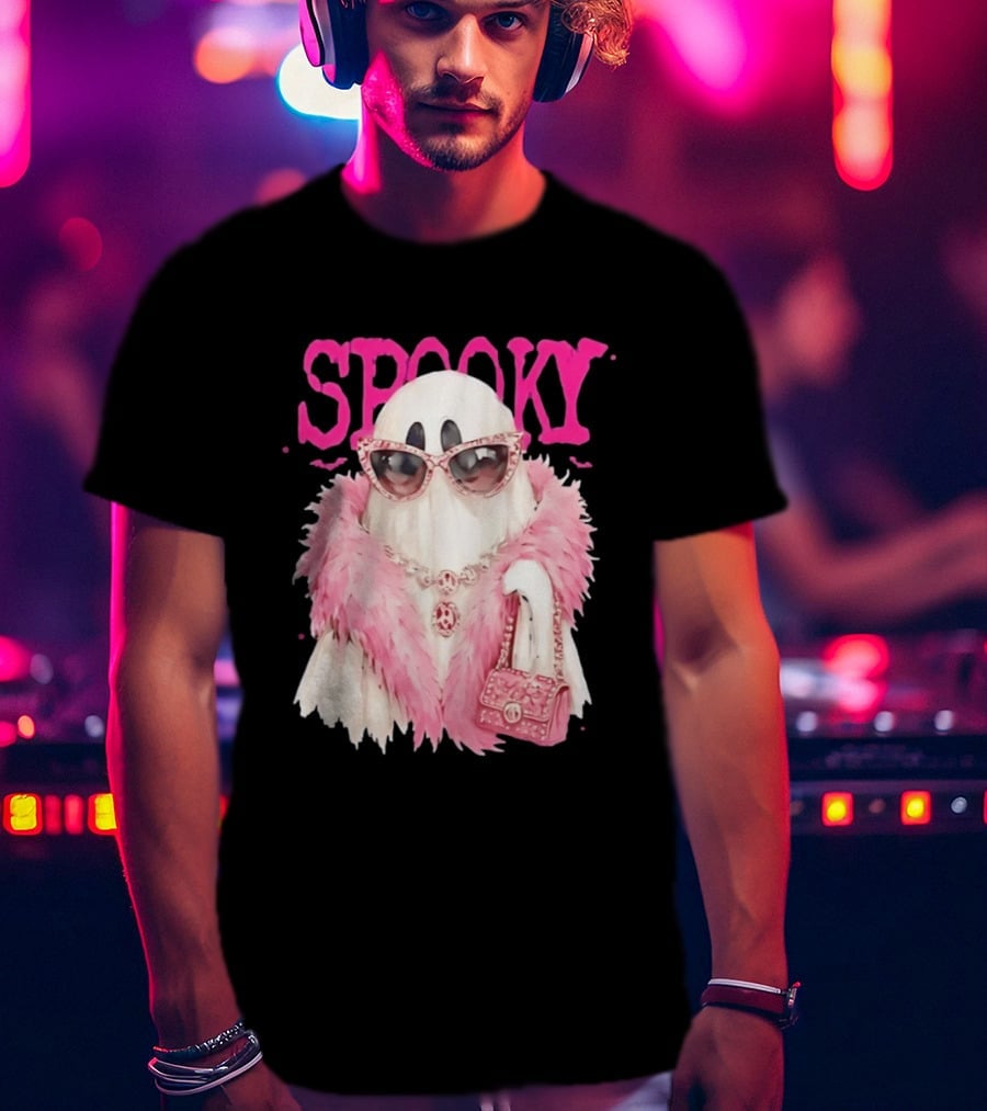 Spooky Glamorous Ghost With Pink Fur And Sunglasses T-Shirt