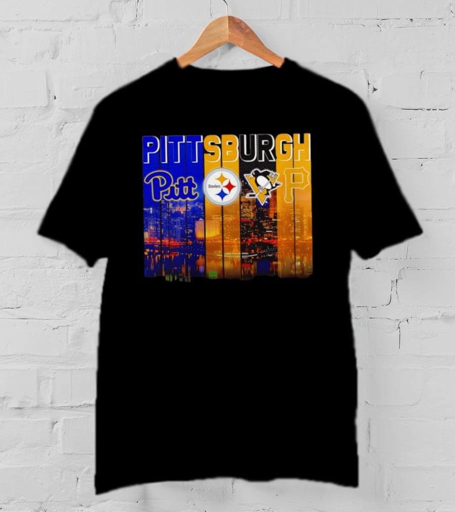 Pittsburgh Pitt Steelers Penguins Pirates City Skyline T-Shirt
