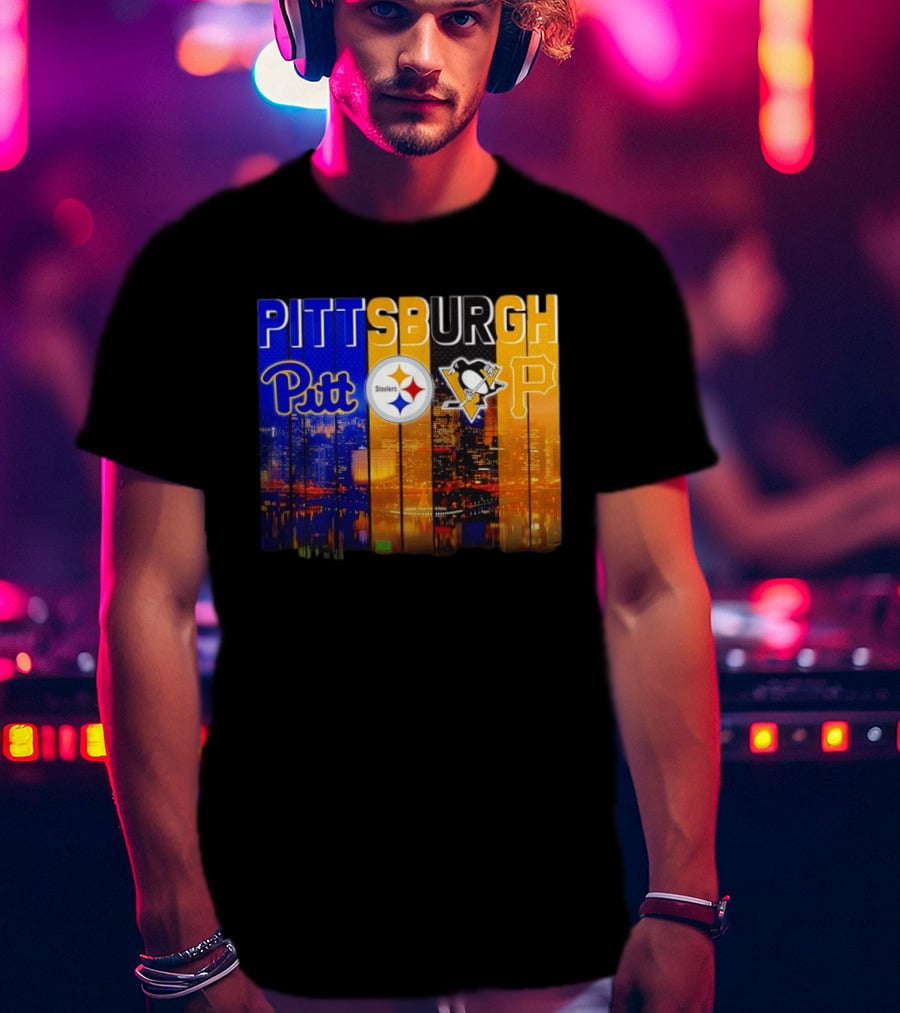 Pittsburgh Pitt Steelers Penguins Pirates City Skyline T-Shirt