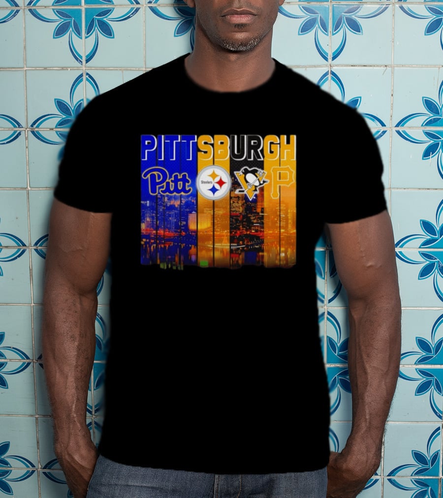 Pittsburgh Pitt Steelers Penguins Pirates City Skyline T-Shirt