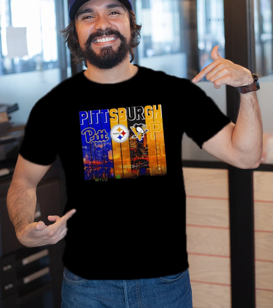 Pittsburgh Pitt Steelers Penguins Pirates City Skyline T-Shirt