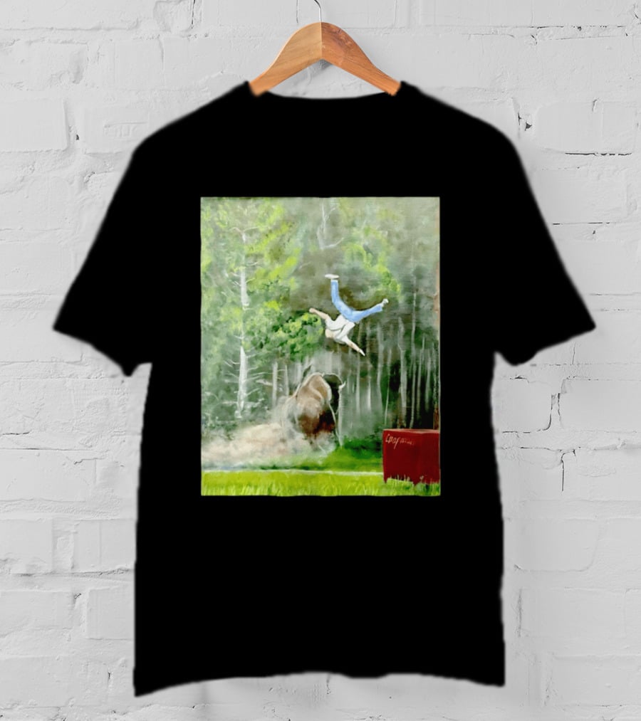 Sportman Epic Bison Attack Wildlife Painting T-Shirt