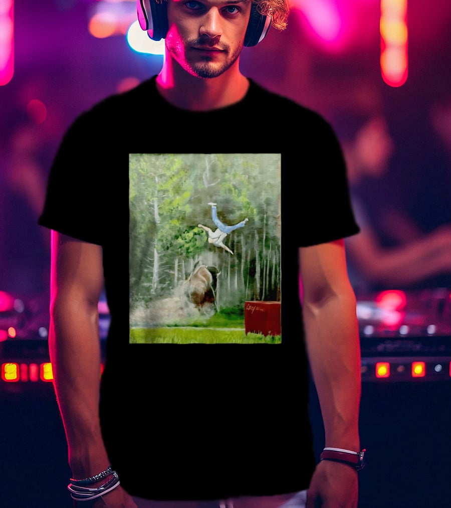 Sportman Epic Bison Attack Wildlife Painting T-Shirt