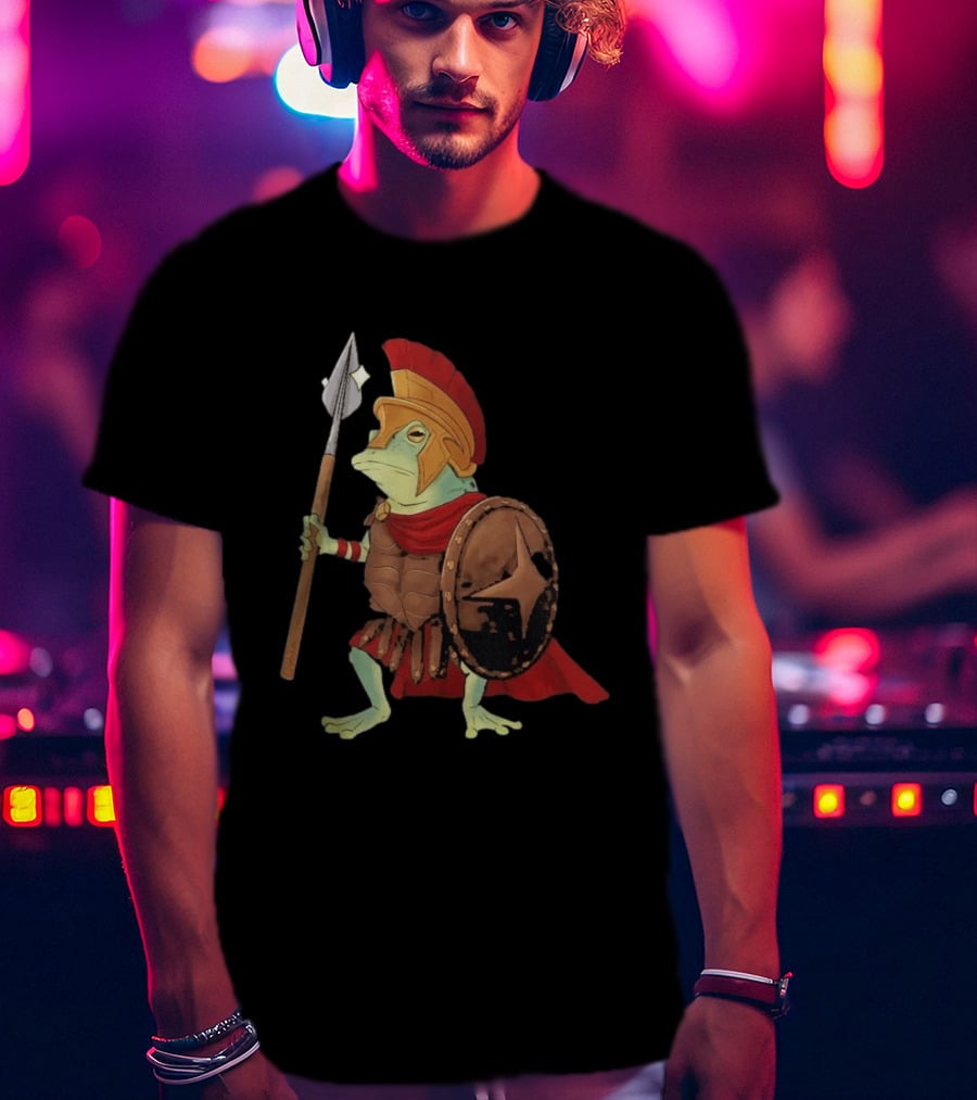 Stakuyi Hop Lite Frog Roman Soldier Spear Shield Helmet Red Cape T-Shirt