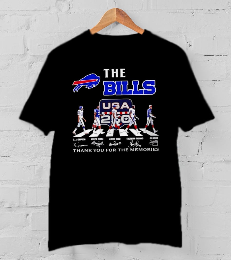 Buffalo Bills USA 250th Anniversary With Player Signatures And Thank You For The Memories T-Shirt