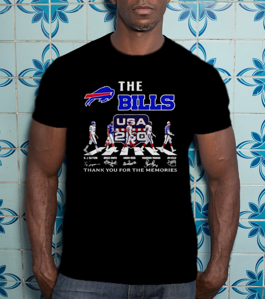Buffalo Bills USA 250th Anniversary With Player Signatures And Thank You For The Memories T-Shirt