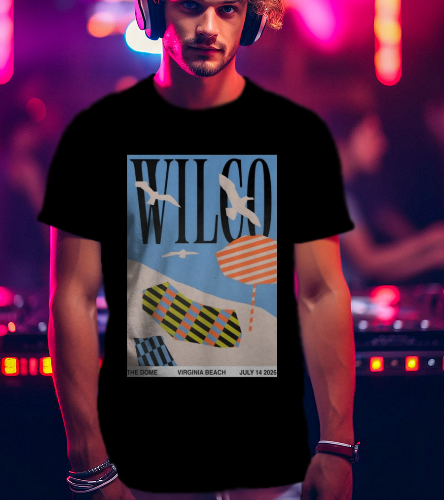 Wilco Concert The Dome Virginia Beach July 14 2026 Seagulls Beach Umbrellas T-Shirt