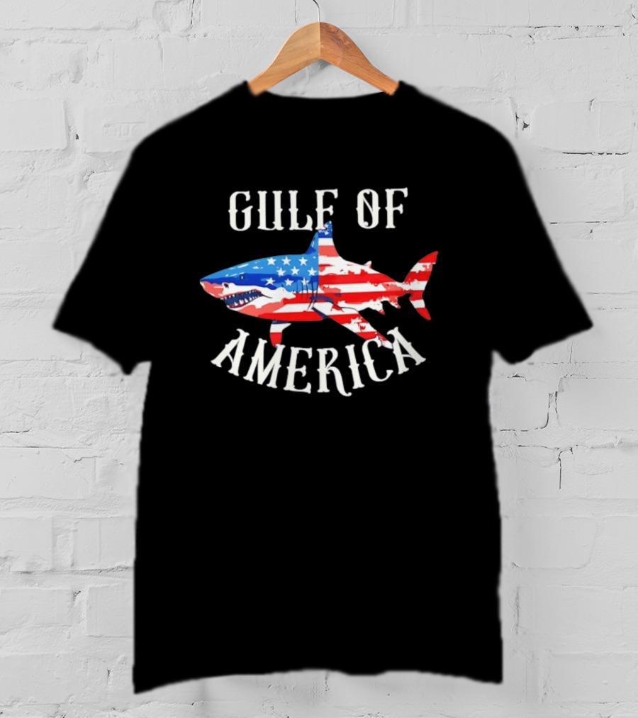 Gulf Of America Shark American Flag Patriotic T-Shirt